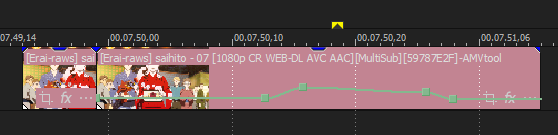 A clip in a Vegas timeline, with a green envelope line with four anchor points